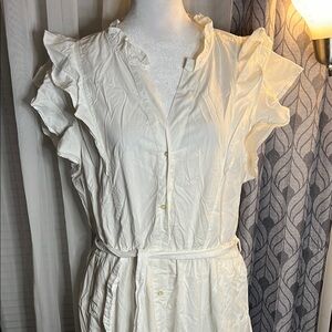 Chic White Ruffle Sleeve Midi Dress